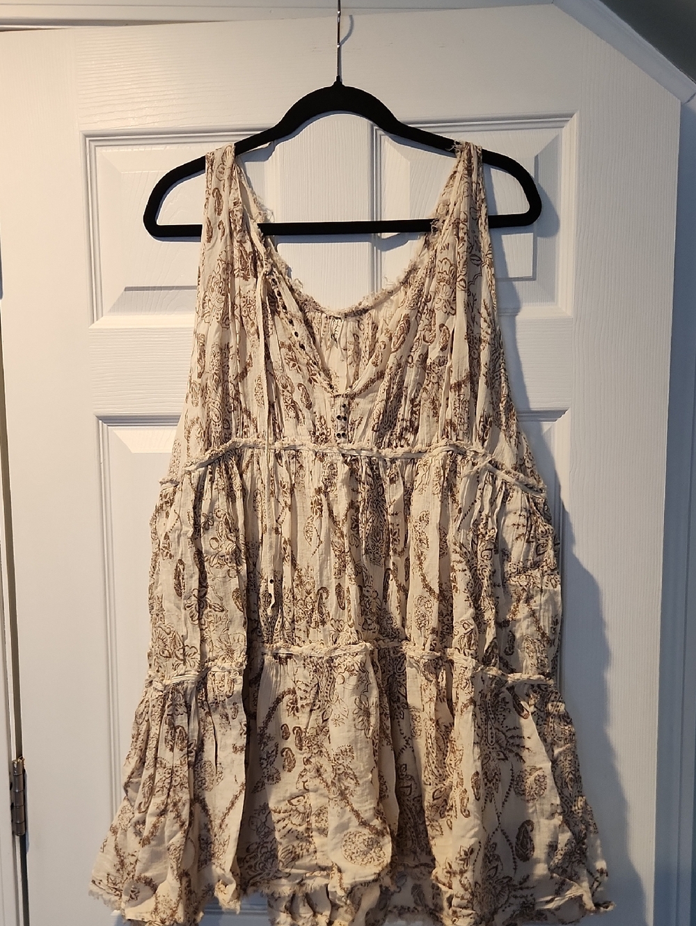Free People Cream and Brown Paisley Tiered Mini Dress